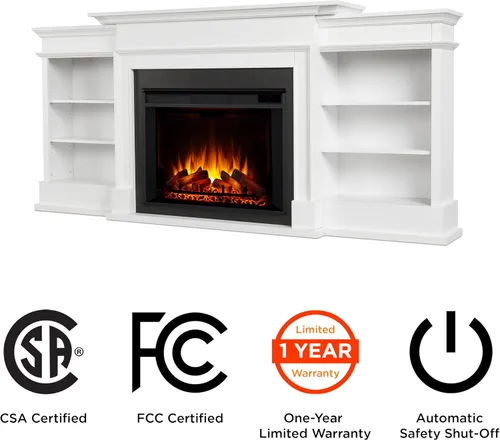 Vista 7 de Ashton - Soporte de TV con chimenea eléctrica de 92 pulgadas, color blanco Real Flame