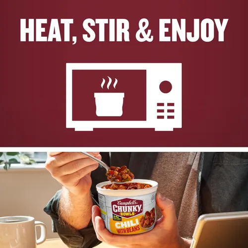 Vista 5 de Campbell's Chunky Chili con Frijoles, 15.25 oz. Tazón para Microondas