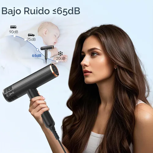 Vista 6 de Nicebay - Secador de pelo iónico con difusor, 1600 W de alta velocidad Negro y marrón