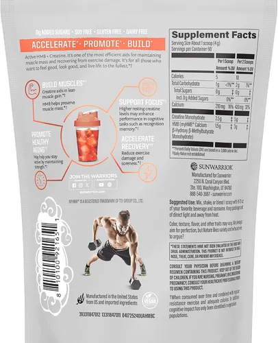 Vista 2 de Sunwarrior Creatina HMB Monohidrato Polvo Recuperación Muscular, 8.47 oz Suplemento para antes del entrenamiento para hombres y mujeres, suplemento