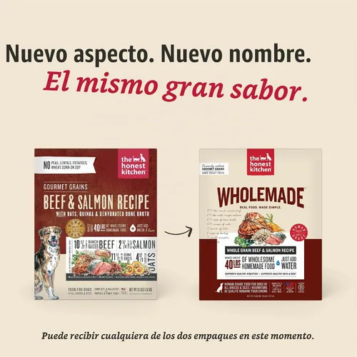Vista 3 de The Honest Kitchen Receta integral de carne de res y salmón integral, alimento deshidratado de grado humano para perros con caldo de huesos