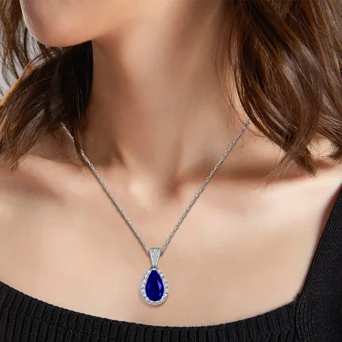 Vista 8 de Joyería clásica nupcial en forma de pera 24 x 15 pulgadas, halo de lágrima solitario AAA 15 quilates CZ simulado verde esmeralda colgante collar