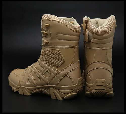 Vista 4 de Botas tácticas impermeables para hombre, botas militares de trabajo para el desierto, combate militar, botas de combate para senderismo