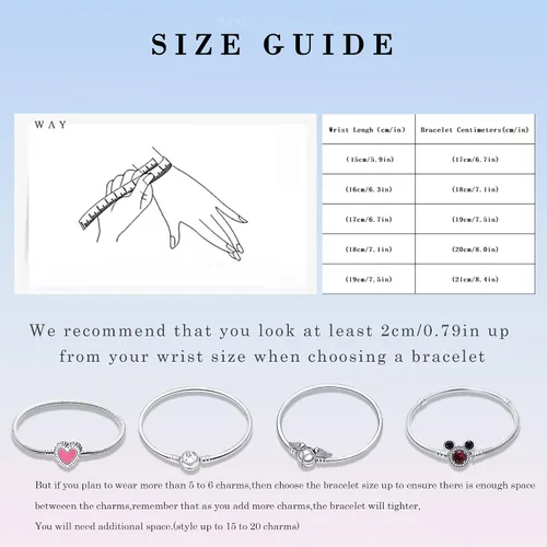 Vista 3 de HappyStar 925 Sterling Silver Snake Chain Bracelet Fully compatible with Pandora charms, With Mickey Mouse head Clasp Charm Bracelets gifts for Teen