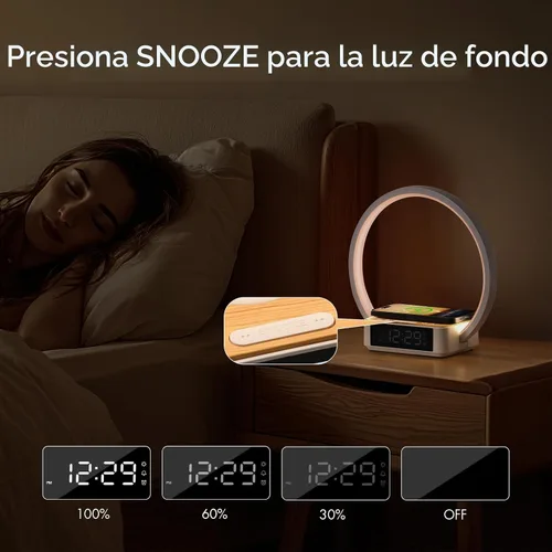 Vista 6 de WILIT Lámpara de mesita de noche con reloj despertador, lámpara táctil con cargador inalámbrico, luz nocturna para dormitorio, luz de despertar