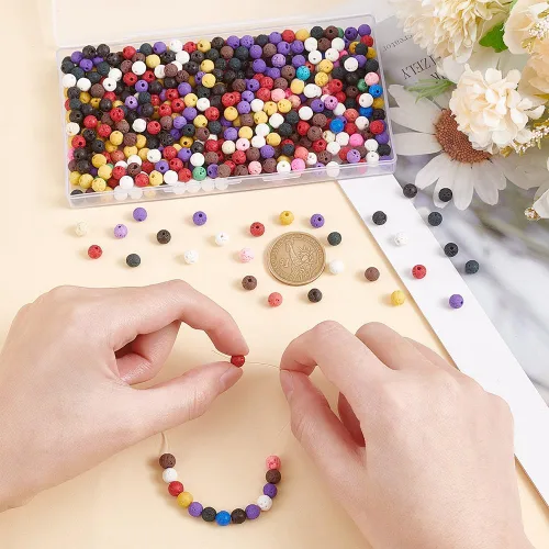 Vista 2 de OLYCRAFT 488 cuentas de roca volcánica de 0.236 pulgadas – 8 colores Chakra Energy Lava piedras preciosas redondas sueltas para hacer joyas