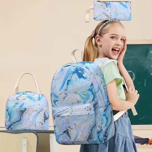 Vista 9 de BLUBOON - Mochila escolar para niñas y adolescentes con compartimento para laptop, lonchera y estuche para lápices