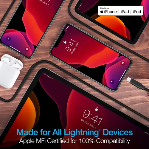 Vista 5 de Naztech Cargador de cable Lightning, duradero, redondeado, de carga rápida de 12 pies, cable Lightning certificado USB-C a MFi compatible