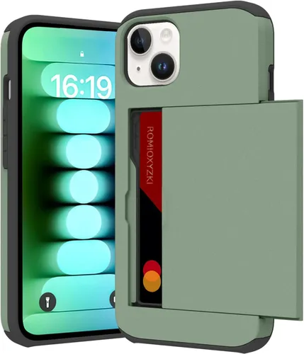 Vista 106 de ZIYE Compatible con iPhone 12 Pro Max Funda tipo cartera con tarjetero, Funda de dos capas antiarañazos con bolsillo oculto, Funda protectora a Verde