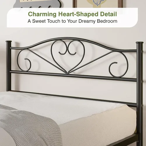 Vista 4 de VECELO Base de cama de plataforma metálica de tamaño individual de 14 pulgadas con cabecero y piecero, base de colchón resistente con soporte