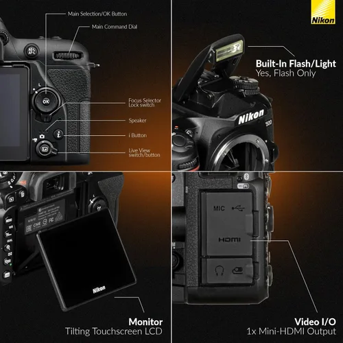 Vista 4 de Nikon D7500 DX-Format DSLR Cámara con AF-S DX NIKKOR 0.709-5.512 in f/3.5-5.6G ED VR, paquete con tarjeta de memoria de 32GB, bolsa, kit de filtro