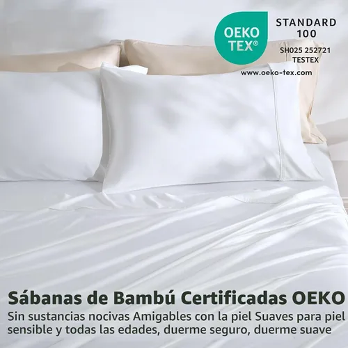 Vista 7 de GOKOTTA - Juego de sábanas de rayón de bambú, suave, refrescante 00 Blanco Brillante