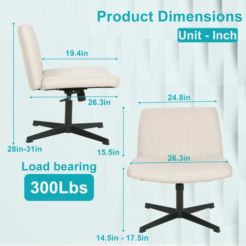 Vista 3 de BestOffice Silla cruzada cómoda, sin brazos, con patas cruzadas, silla de escritorio sin ruedas, silla de escritorio amplia ajustable giratoria