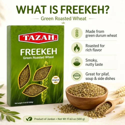 Vista 5 de TAZAH Freekeh - Trigo tostado verde, grano de trigo duro verde tostado original para pilaf Freekeh, sopa, ensaladas y guarniciones, producto