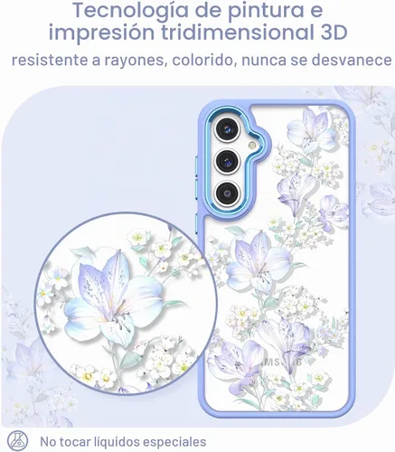 Vista 5 de Carcasa para Samsung Galaxy A54, diseño de flores transparentes Girl Women Slim Soft TPU+Hard PC Military Grade Protective Phone Cover With Screen