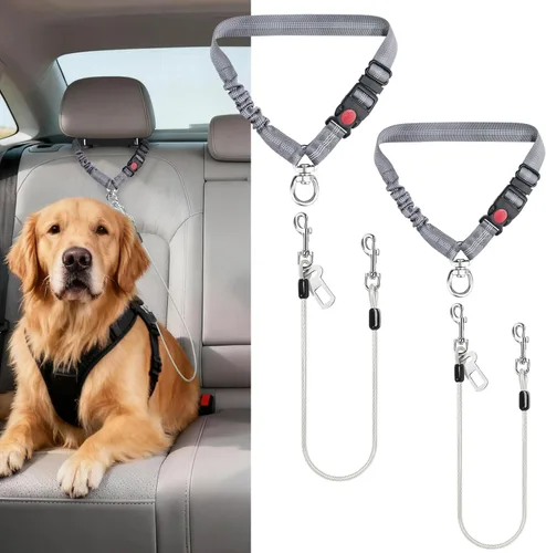 Vista 10 de Idepet Cinturón de seguridad para perro para automóvil, 2 piezas de cinturón de seguridad de perro de acero inoxidable a prueba de mordidas, arnés 3