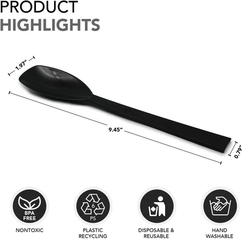 Vista 5 de Party Essentials Kit de utensilios de plástico para servir bufé, cucharas, tenedores, pinzas, 20 piezas, color negro