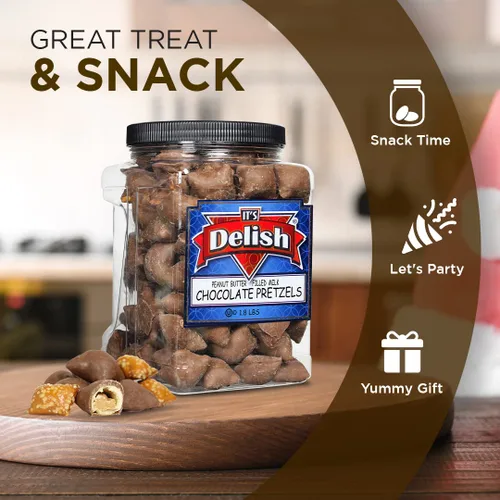 Vista 4 de Its Delish, Pretzels de mantequilla de maní cubiertos de chocolate con leche, contenedor jumbo de 1.8 libras a granel Nuggets de pretzel