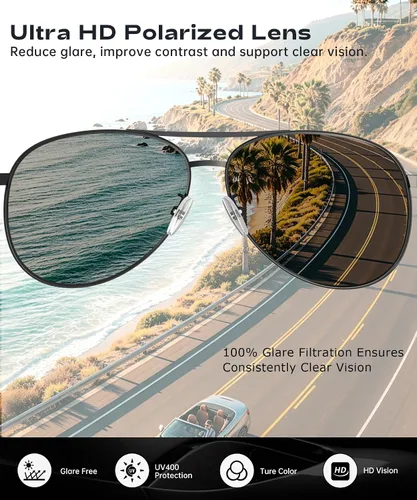 Vista 6 de KALIYADI Gafas de sol de aviador polarizadas para hombres y mujeres con A01-negro/Gris