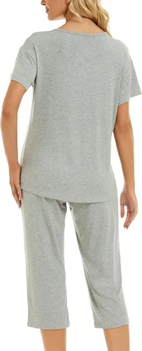 Vista 2 de LOCUBE Conjunto de pijama para mujer, suave y cómodo, conjunto de pijama de manga corta y pantalones capri