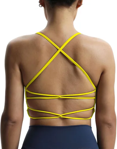Vista 2 de Aoxjox Sujetadores deportivos de entrenamiento para mujer, para fitness, Julie Crossback, tirantes finos, acolchados, de bajo impacto, para yoga