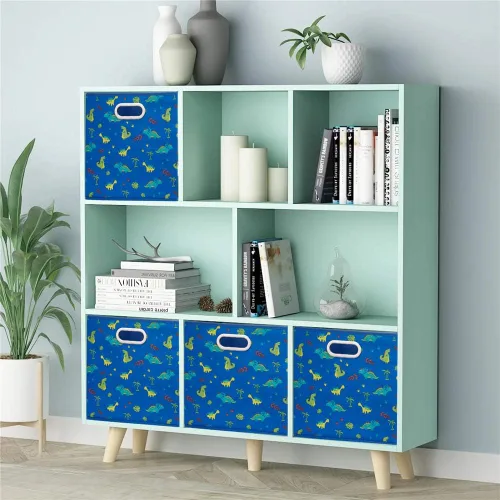 Vista 7 de QY-SC06-3 - Cubos de almacenamiento de tela de dinosaurio para niños de 13 x 13 x 13 pulgadas, cubos de almacenamiento de color azul marino, cajas