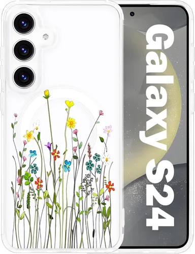 Vista 40 de Funda magnética para Samsung Galaxy S22 Ultra Flower, compatible con MagSafe, patrón floral transparente a prueba de golpes, parte trasera