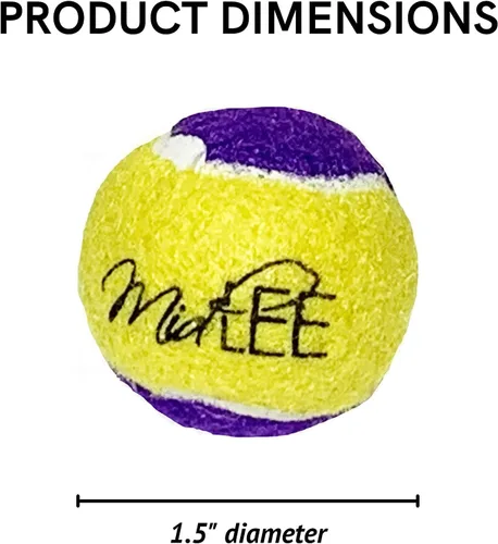 Vista 7 de Midlee Squeaky Mini pelota de tenis para perros de 1.5 pulgadas, paquete de 12 (amarillo/morado) Small Little Puppy Sized Tennis Balls