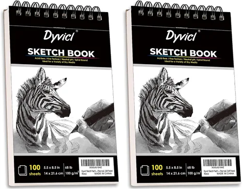 Vista 8 de Dyvicl Cuaderno de bocetos de 5.5 x 8.5 pulgadas, 68 lb/100 GSM, 100 hojas, bloc de bocetos en espiral, papel de dibujo sin ácido para artistas