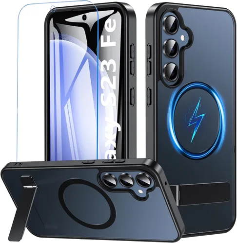 Vista 22 de OWKEY Funda magnética para Samsung Galaxy A15 5G con protector de pantalla y soporte, funda magnética para protección de grado militar Magsafe a
