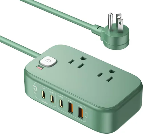 Vista 12 de Regleta de alimentación de viaje, estación de carga USB rápida de 65 W, cargador USB 7 en 1 máximo con 2 tomas, 3 USB C y 2 USB A, cable de Negro