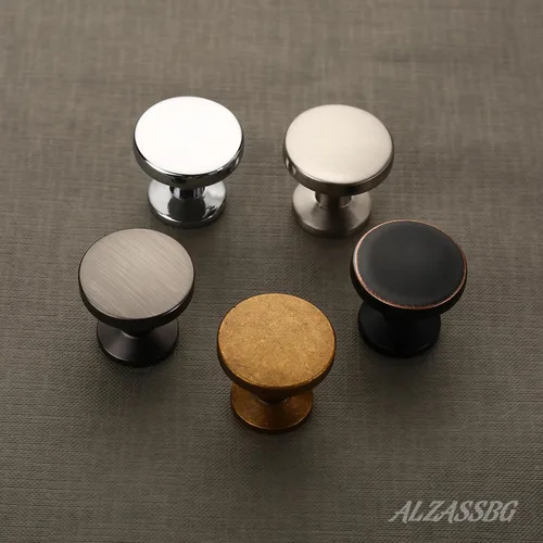 Vista 4 de Alzassbg Paquete de 6 pomos de gabinete de níquel negro cepillado, accesorios redondos de 1.1 pulgadas de diámetro para cajones de cocina, aparador