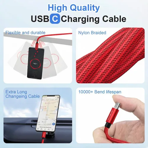 Vista 9 de Bynccea - Paquete de 5 cables USB C de 10 pies tipo C cargador de carga rápida de nailon trenzado USB A a USB C cable para Samsg Galaxy A15 A25 A35