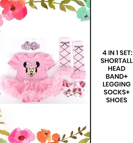 Vista 2 de Baby Rae Clothing 4 in 1 Set ShortallHead BandLegging SocksShoes