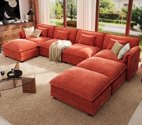 Vista 26 de ELUCHANG Sofá Seccional Modular en Forma de L de 113 pulgadas, cómodo sofá nube de 4 asientos con otomana móvil, sofá de asiento profundo para sala