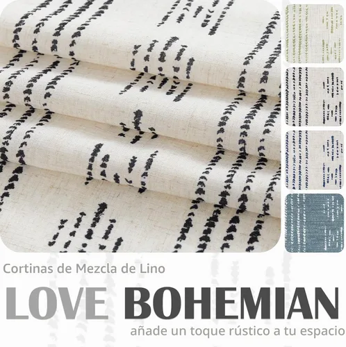 Vista 7 de jinchan Cortinas bohemias a rayas para sala de estar, cortinas de lino estilo granja de 63 pulgadas de largo, 2 paneles para dormitorio, mudcloth