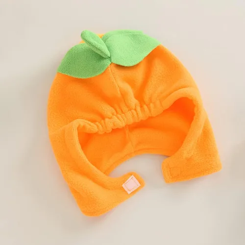 Vista 4 de Conjunto de ropa unisex de Halloween para niños y niñas, 2 piezas de mameluco + sombrero, Naranja