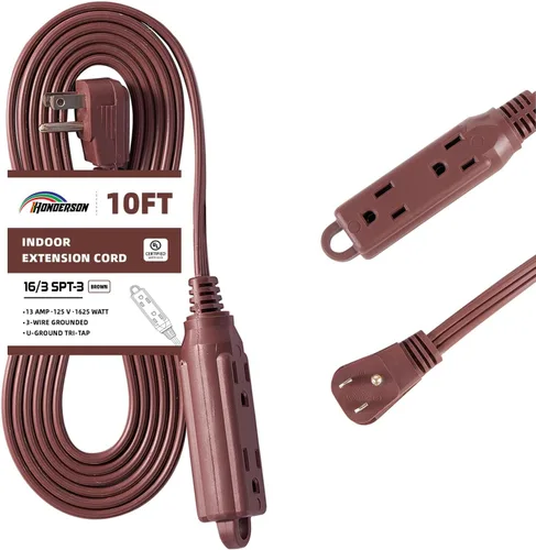 Vista 14 de Cable de extensión de enchufe plano de 3 tomas, certificado UL, cable de extensión para interiores de 16 calibre 1 pie negro de 3 puntas, tira