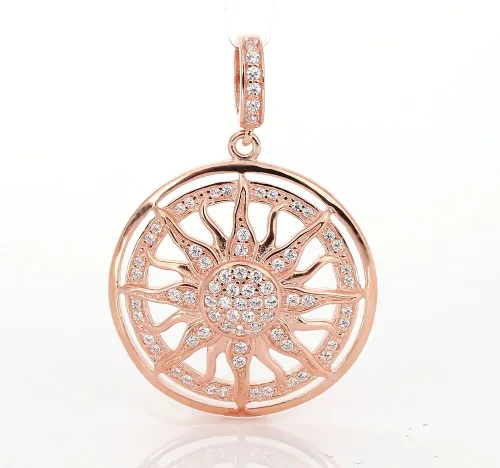 Vista 2 de Abalorios colgantes de plata de ley 925 auténtica con diamantes de imitación de sol de oro rosa, Plata esterlina
