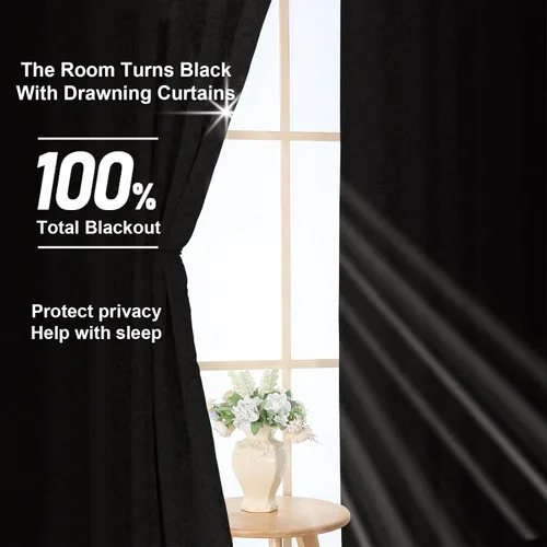 Vista 3 de Cortinas Totalmente Opacas Grises de 63 Pulgadas de Largo, Juego de 2 Paneles para Dormitorio y Sala de Estar, Estampado de Medallón, Doble Capa