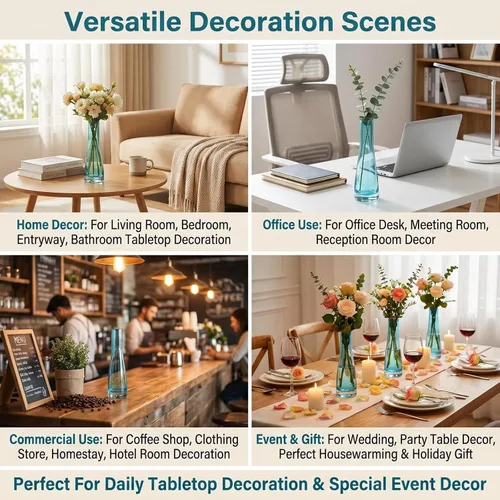 Vista 8 de Jarrones de cristal hechos a mano, florero de flores transparentes, jarrones de tallo único, botellas decorativas, centro de mesa para decoración