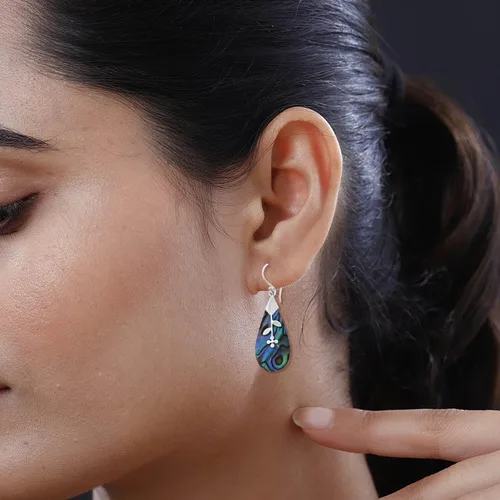 Vista 3 de Compra pendientes de plata de ley 925 con concha de abulón LC, aretes colgantes para mujer, regalos para mujeres