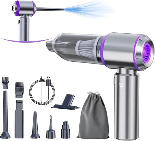 Vista 9 de houscly Mini Aspiradora Portátil Inalámbrica Plegable de 20000PA de Alta Potencia, Plumero Comprimido y Soplador de Aire y Bomba 4 en 1, Aspiradora