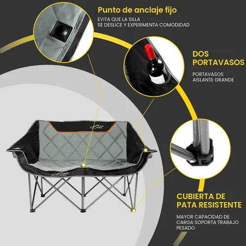 Vista 7 de FAIR WIND Silla de camping plegable totalmente acolchada de gran tamaño, sofá de dos plazas, sofá de campamento, silla doble duo, silla de brazo