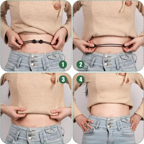 Vista 2 de 2 bandas ajustables Croptuck con 2 botones de jean para jeans sueltos, bandas elásticas ajustables para meter, Negro, morado; oro, gris oscuro
