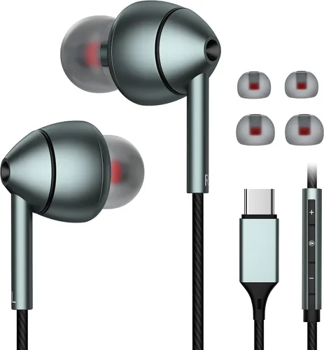 Vista 8 de Auriculares con cable USB-C con micrófono, control de volumen, cancelación de ruido, compatibles con Samsung Galaxy S24 S23 S22, iPhone 15, Paquete