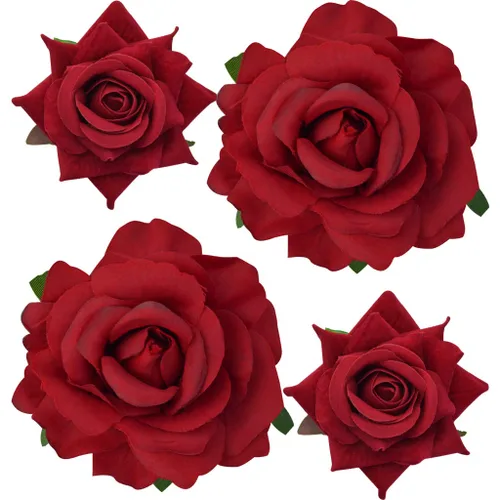 Vista 9 de Topbuti Pinza para el pelo de rosa, 4 piezas de tela, pinzas para el cabello mexicano, tocados para mujer, niña, boda, fiesta, día de la madre Negro
