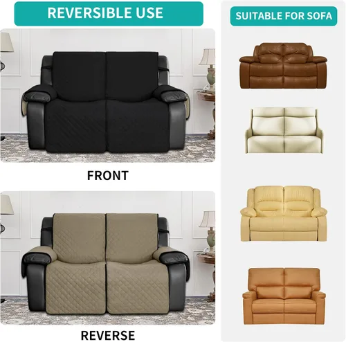 Vista 5 de Easy-Going Funda impermeable para sofá biplaza reclinable con bolsillo, funda de sofá reversible de 1 pieza para sillón reclinable de 2 asientos