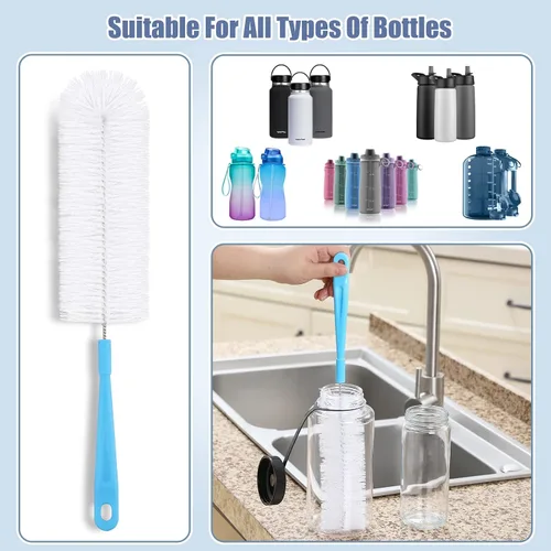 Vista 3 de Cepillo limpiador de botellas de 16 pulgadas para botellas de agua, cepillo de botella de mango largo para limpiar botellas deportivas de cuello