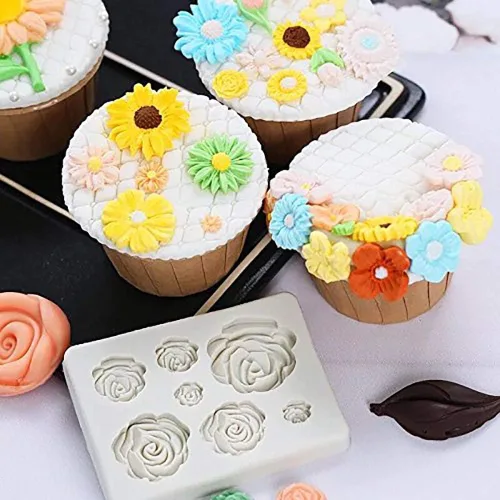 Vista 3 de 2 piezas de moldes de silicona con forma de flores de rosa, moldes para pastel de chocolate, moldes para decoración de pastel de boda, moldes